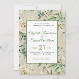 Cream Ro Bud Hydrangea Watercolor Classic Inbjudningar
