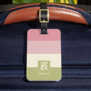 Cream Ro Grönt Färg Palette Rand Monogram Bagagebricka