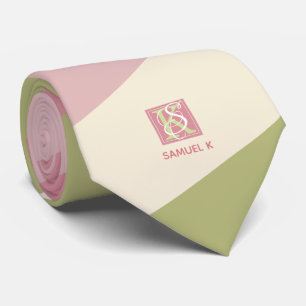 Cream Ro Grönt Färg Palette Rand Monogram Slips