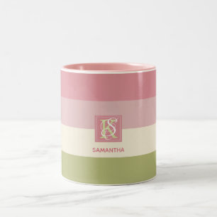 Cream Ro Grönt Färg Palette Rand Monogram Två-Tonad Mugg