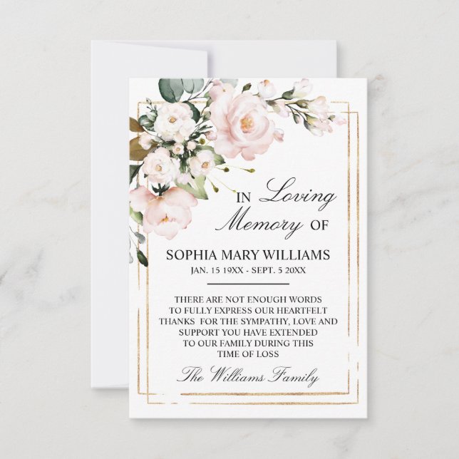 Cream Ro & Grönt Löv Sympathy Memory Tack Kort (Framsida)