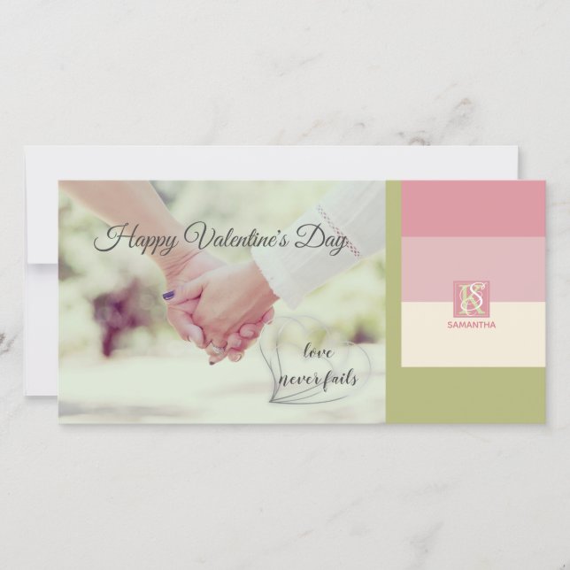 Cream Ro Grönt Romantic Palette Photo Monogram Julkort (Framsida)