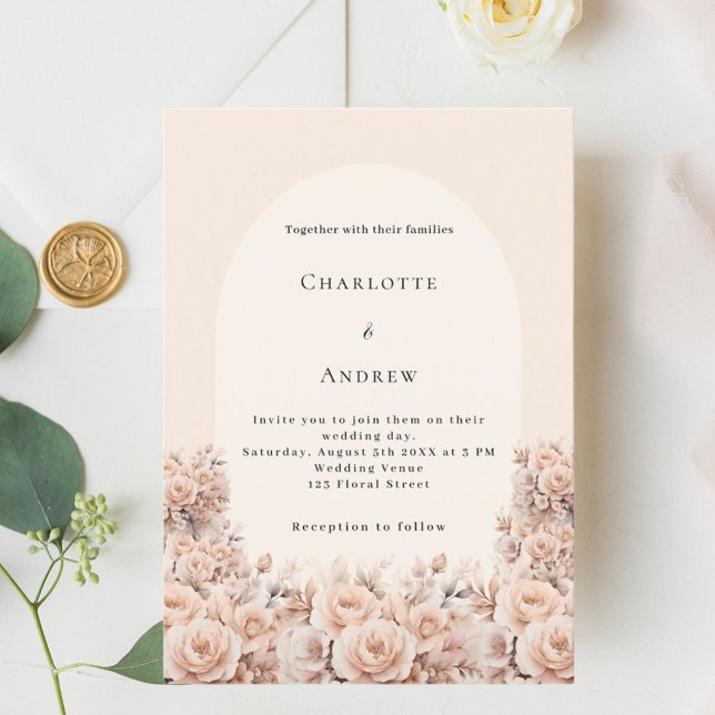 Cream ro guld blommigt arch fotolyxur bröllop inbjudningar (Skapare uppladdad)