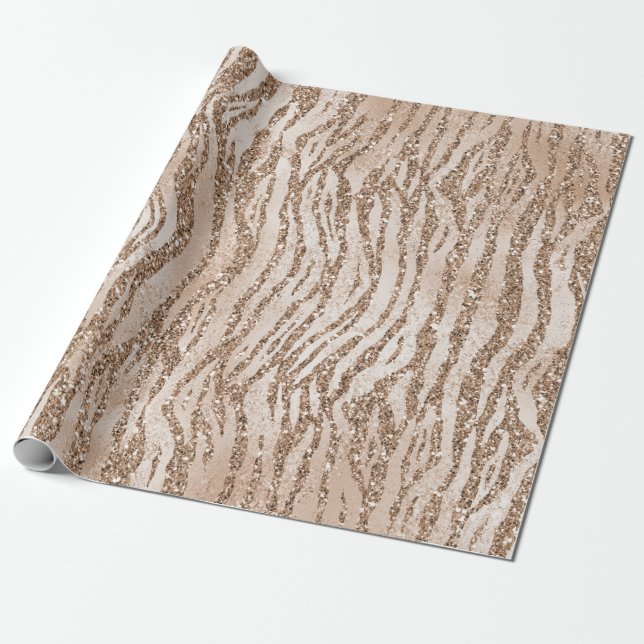 Cream Ro Guld Glitter Zebra tryck Presentpapper (Utrullad)