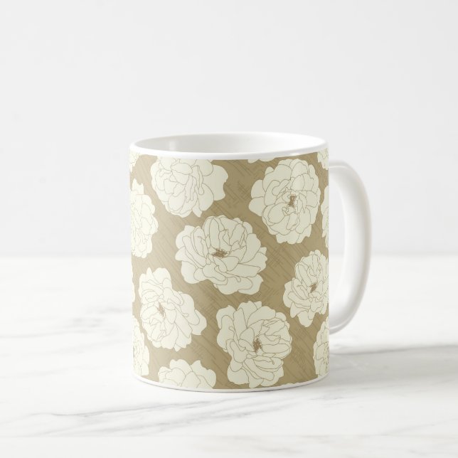 Cream Ro på Golden Beige - sömlöst mönster. Kaffemugg (Framsida höger)