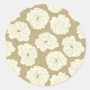 Cream Ro på Golden Beige - sömlöst mönster. Runt Klistermärke