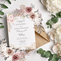 Cream Ro Pampas Grass Boho bröllopsinbjudan
