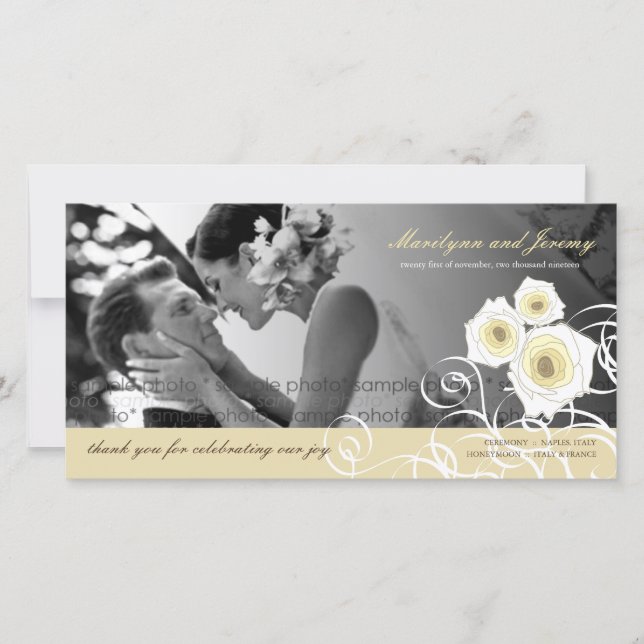 Cream Ro Swirls Bröllop Tack-fotokort Tack Kort (Framsida)