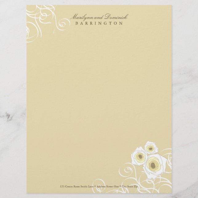 Cream Ro & Swirls Personal Letterhead Brevhuvud (Framsida)