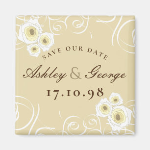Cream Ro Swirls Romantic Bröllop spara datum Magnet