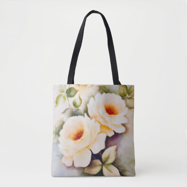 Cream Ro Watercolor Tote Tygkasse (Framsida)