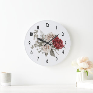 Cream & Röd ros Boho Flower Bouquet Stor Klocka