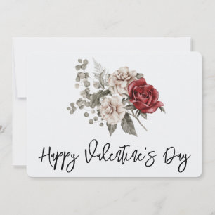 Cream & Röd ros Boho Flower Bouquet Valentine Anteckningskort