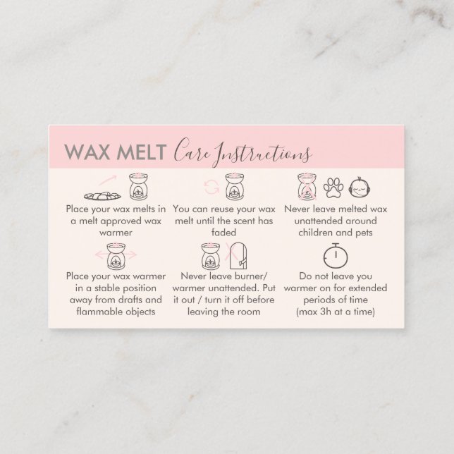 Cream Rosa Aftercare Instructions for Vax Melt Visitkort (Baksida)