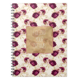 Cream Rosa Burgundy Blommigt-offert Anteckningsbok