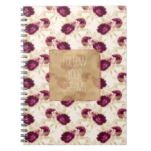 Cream Rosa Burgundy Blommigt-offert        Anteckningsbok