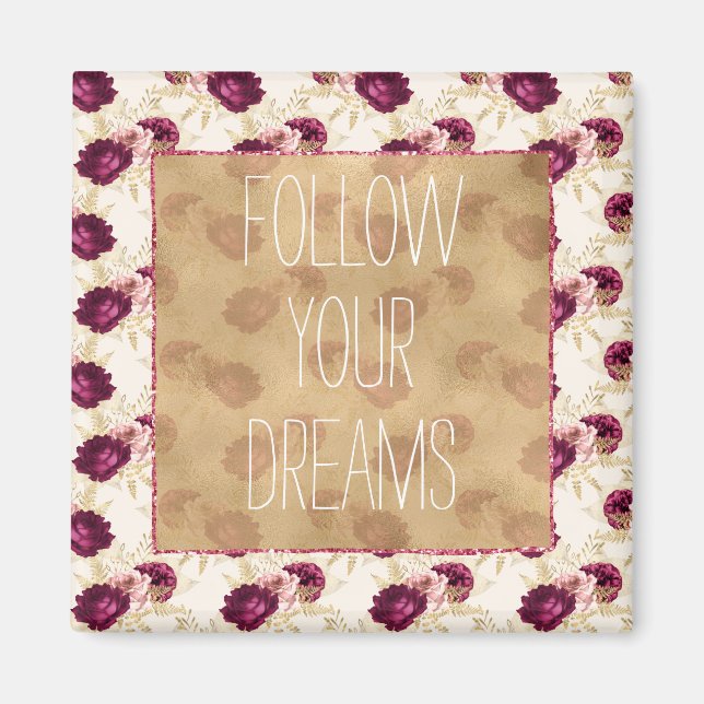 Cream Rosa Burgundy Blommigt-offert Magnet (Framsidan)
