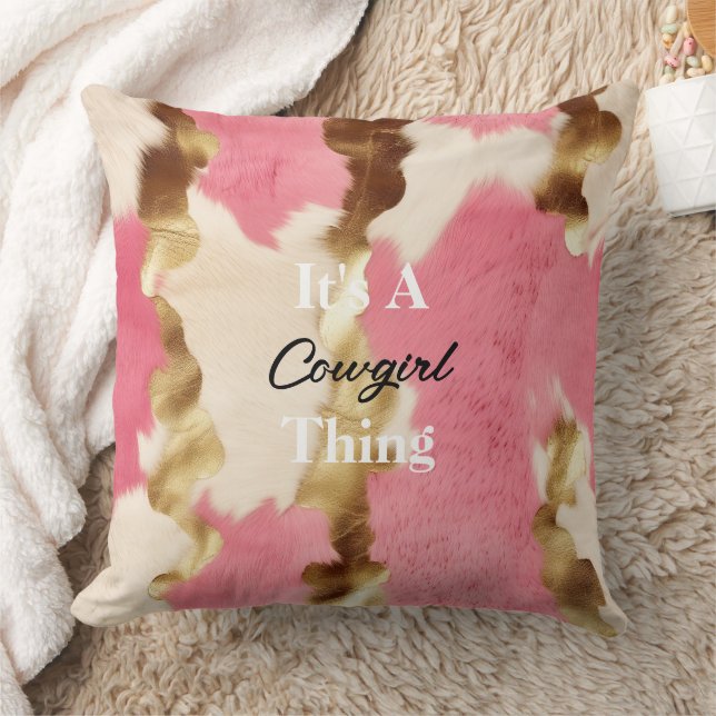 Cream Rosa Guld Cowgirl Cowhide Quote Kudde (Filt)
