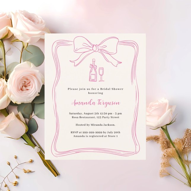 Cream rosa hand plockade armbåge Inbjudningskort f (Skapare uppladdad)