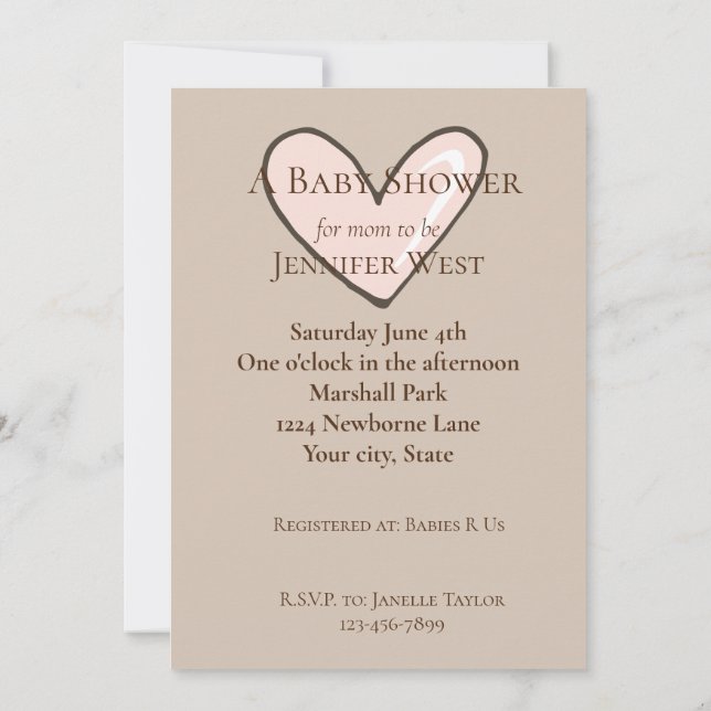Cream Rosa Heart Baby Shower Inbjudningar (Baksida)