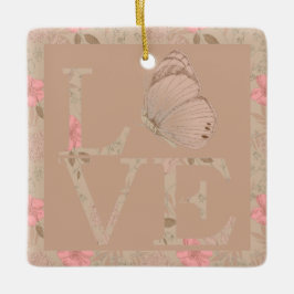 Cream Rosa Kärlek Butterfly Blommigt Julgransprydnad Keramik