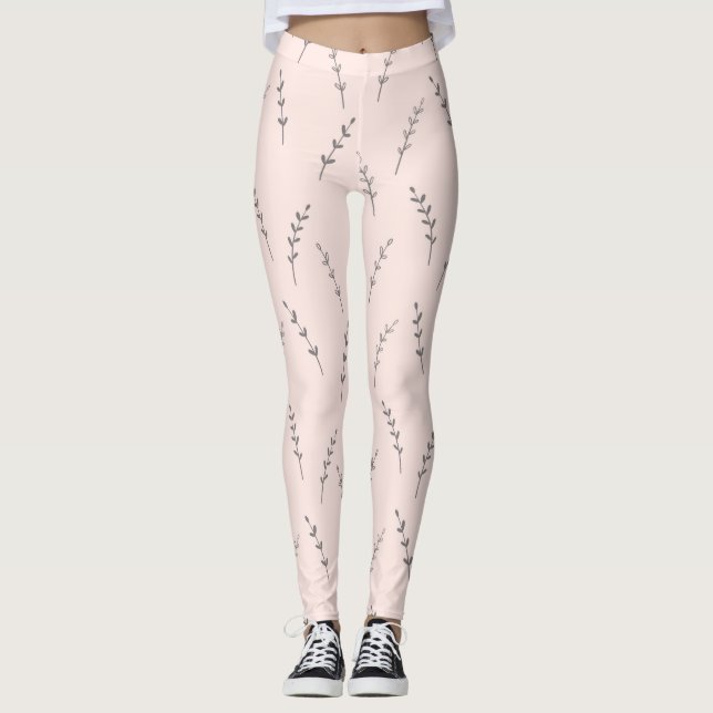 Cream Rosa Kvinnors Löv Skriv ut legeringar Leggings (Framsida)