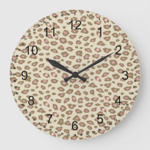 Cream Rosa Leopard Skriv ut Stor Klocka