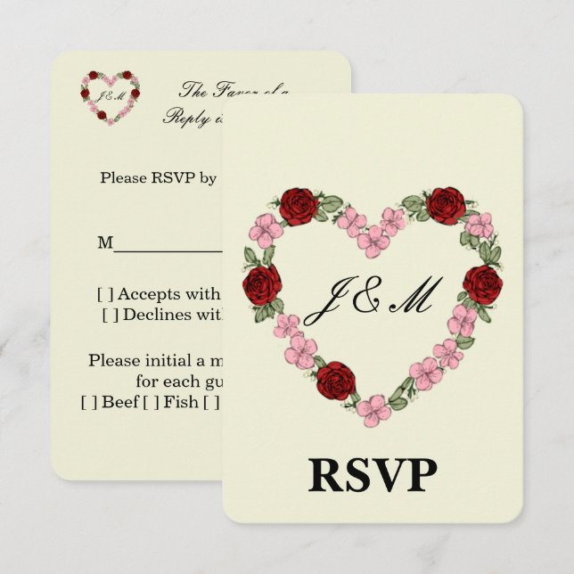 Cream RSVP card with a pink and red heart OSA Kort (Fram/baksida)