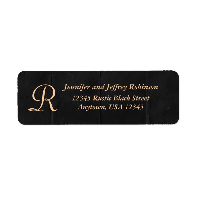 Cream/Rustic Black Namn och Address Label Monogram Returadress Etikett (Framsidan)