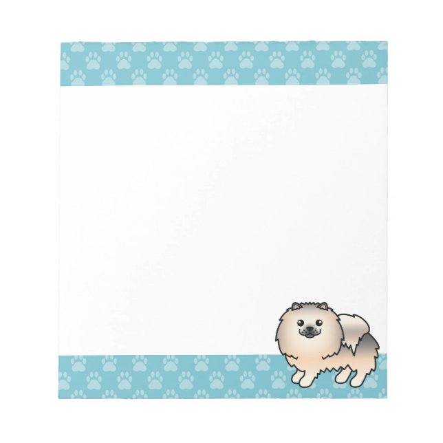 Cream Sable Pomeranian Hund Och Blå Kantar Anteckningsblock (Framsida)