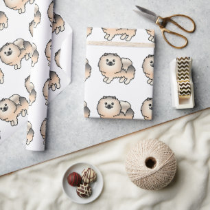 Cream Sable Pomeranian Söt Tecknad Hund Mönster Presentpapper