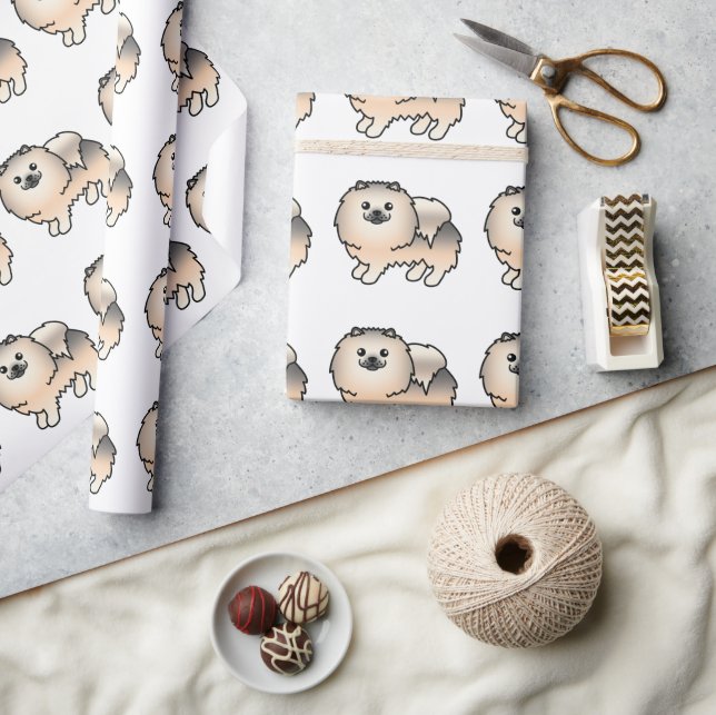 Cream Sable Pomeranian Söt Tecknad Hund Mönster Presentpapper (Hantverk)