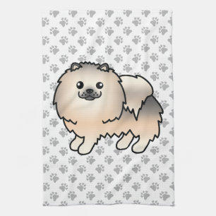 Cream Sable Pomeranian Söt Tecknad Hund & Tass Kökshandduk
