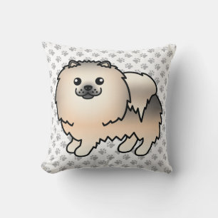 Cream Sable Pomeranian Söt Tecknad Hund & Tass Kudde