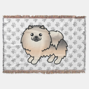 Cream Sable Pomeranian Söt Tecknad Hund & Tassar Filt