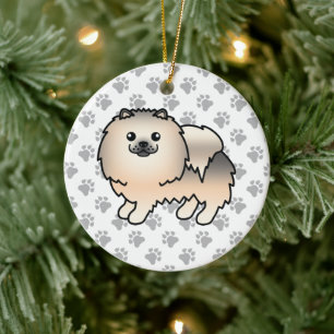 Cream Sable Pomeranian Söt Tecknad Hund & Tassar Julgransprydnad Keramik