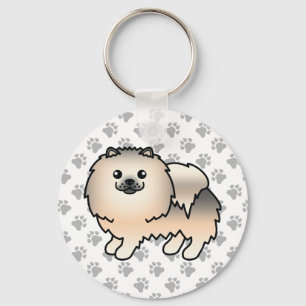 Cream Sable Pomeranian Söt Tecknad Hund & Tassar Nyckelring