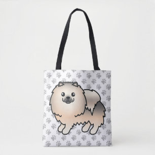 Cream Sable Pomeranian Söt Tecknad Hund & Tassar Tygkasse