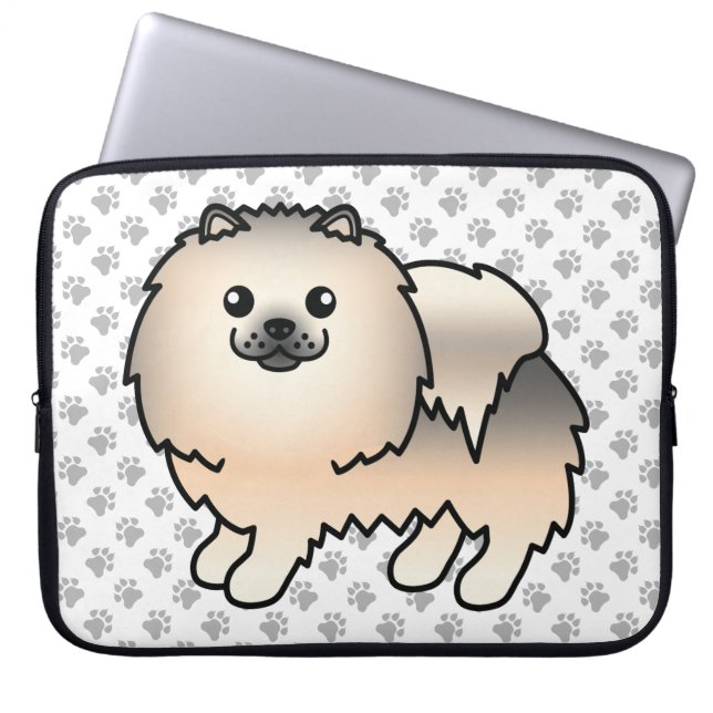Cream Sable Pomeranian Tecknad Hund & Tassar Laptop Fodral (Framsidan)
