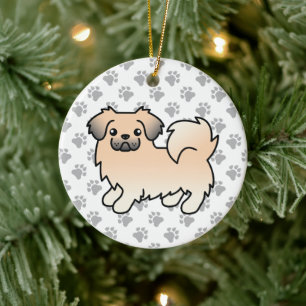 Cream Sable Tibetansk Spaniel Söt Tecknad Hund Julgransprydnad Keramik