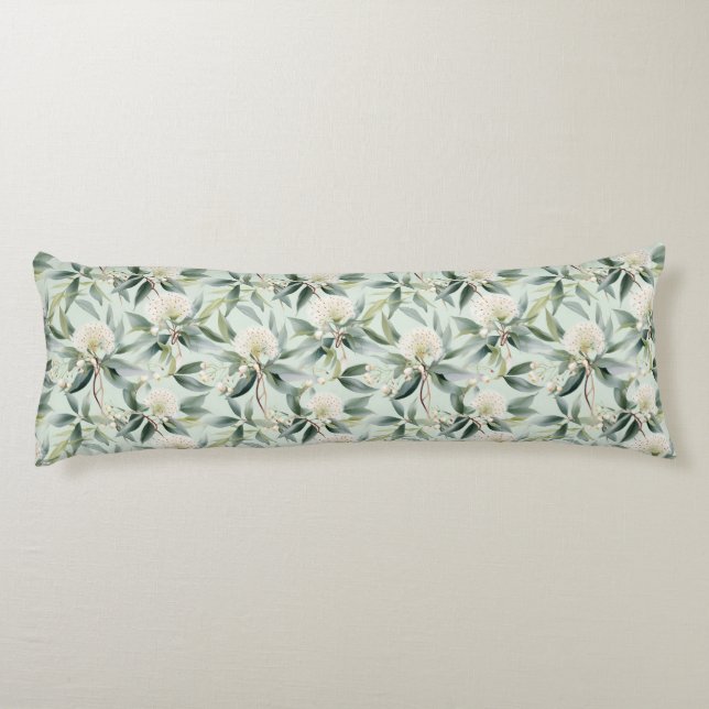 Cream Sage Blommigt Eucalyptus Print Cushion Kroppskudde (Baksidan)