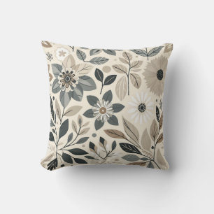 Cream & Sage Grönt Modern Blommönster med fetstil Kudde