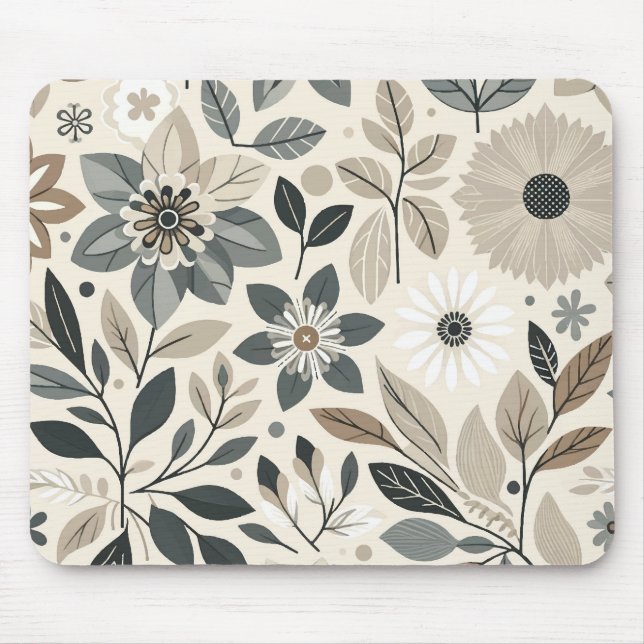 Cream & Sage Grönt Modern Blommönster med fetstil Musmatta (Framsidan)