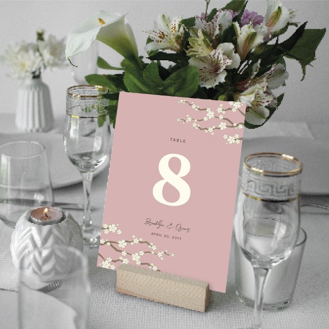 Cream Sakura Cherry Blommar Elegant Asiatiska Bröl Bordsnummer (Ivory White/Cream Sakura Cherry Blossoms Elegant Asian Wedding Table Number Card @ fat_fa_tin)