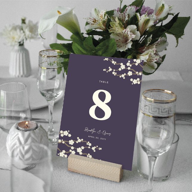 Cream Sakura Cherry Blommar Elegant Asiatiska Bröl Bordsnummer (Ivory White/Cream Sakura Cherry Blossoms Elegant Asian Wedding Table Number Card @ fat_fa_tin)