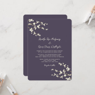 Cream Sakura Cherry Blommar Lila Asiatisk Bröllop Inbjudningar