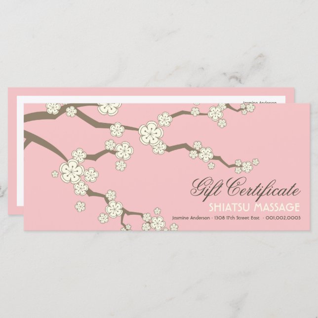 Cream Sakura Cherry Blommars Zen Gift Certificate (Fram/baksida)