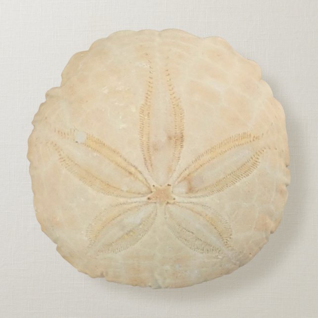 Cream Sand Dollar Nautical Coastal Round Pillow Rund Kudde (Framsidan)