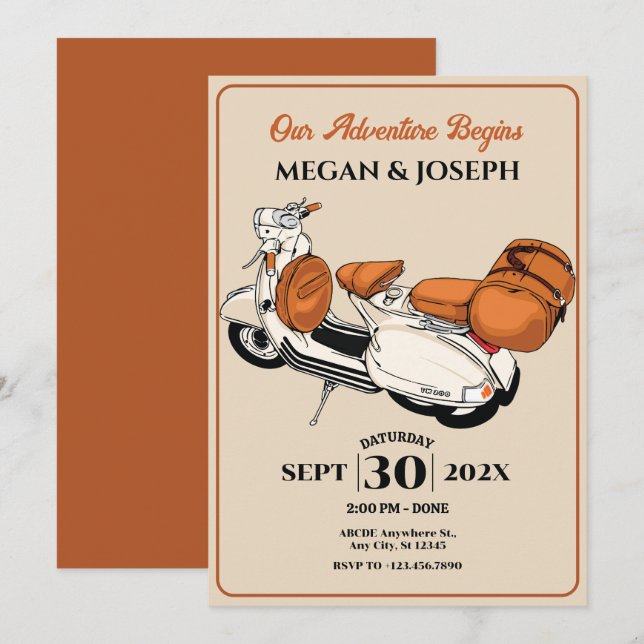 Cream Scooter Bröllop Inbjudningar (Fram/baksida)