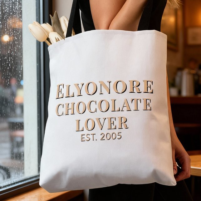 Cream Script Name Established Chocolate Lover Tygkasse (Skapare uppladdad)